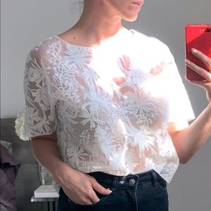 Maje Sheer White Foral Embroidered Top